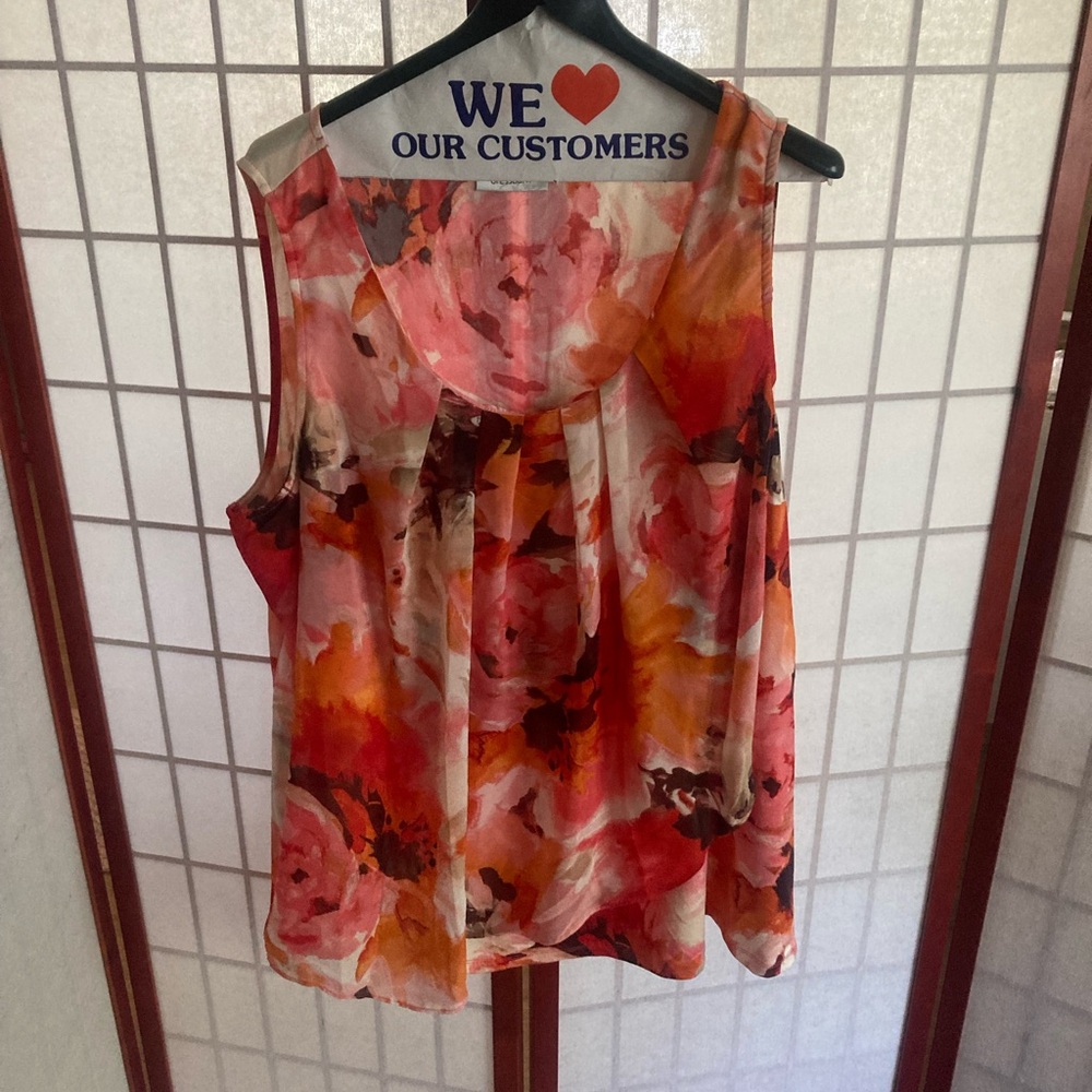 Dressbarn Pink and Red Asymmetrical Sleeveless Blouse